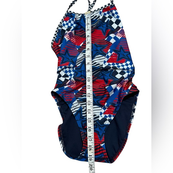 Speedo olympic Overdrive proLT Double X Back blue Red Star Swimsuit size‎ 34 M/L - Picture 4 of 11